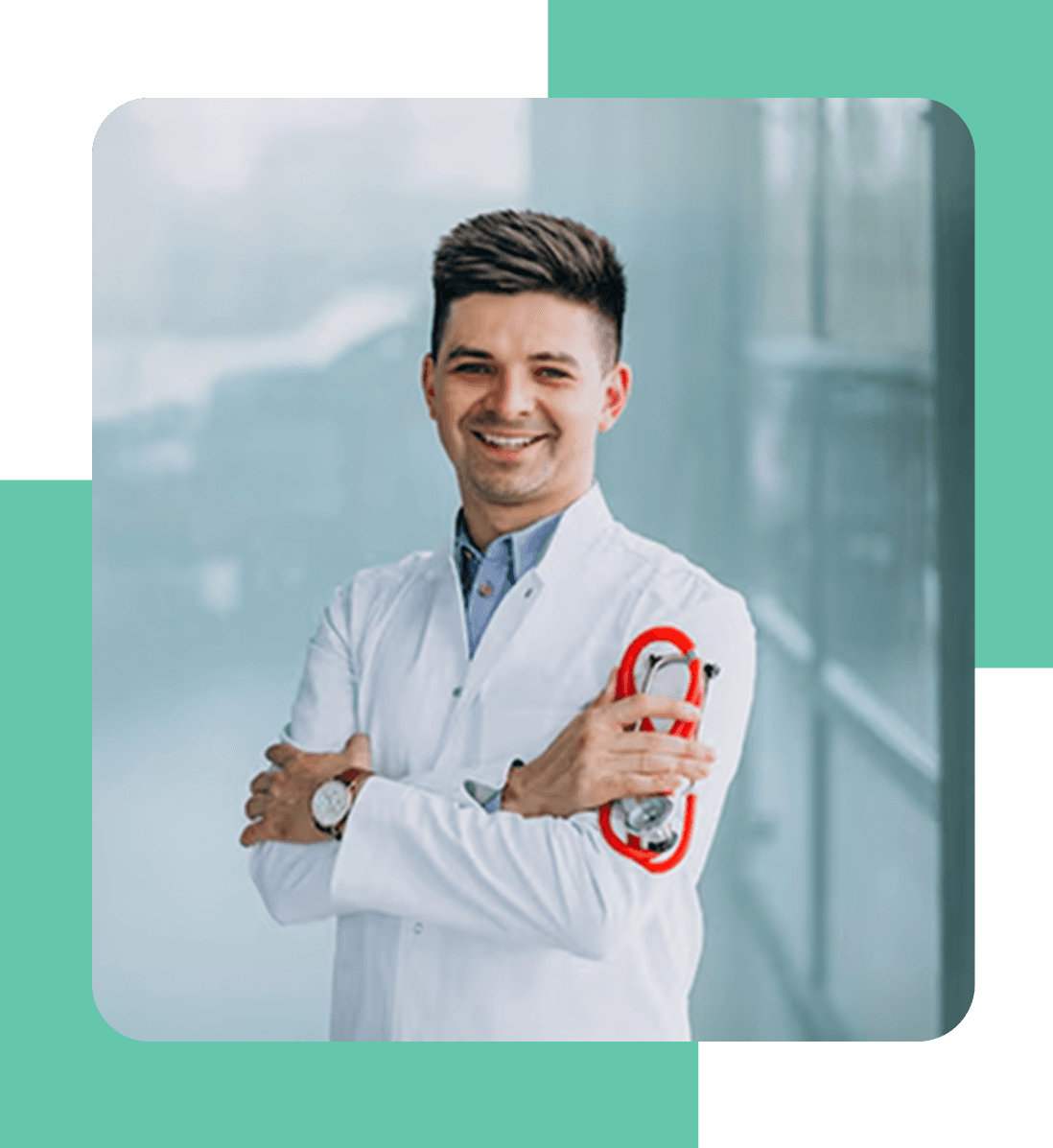 Doctor standing with medical books